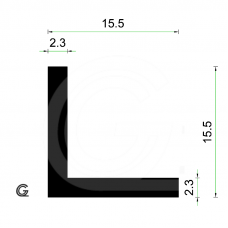 EPDM Rubber Hoekprofiel | 15,5 x 15,5 x 2,3 mm | rol 50 meter